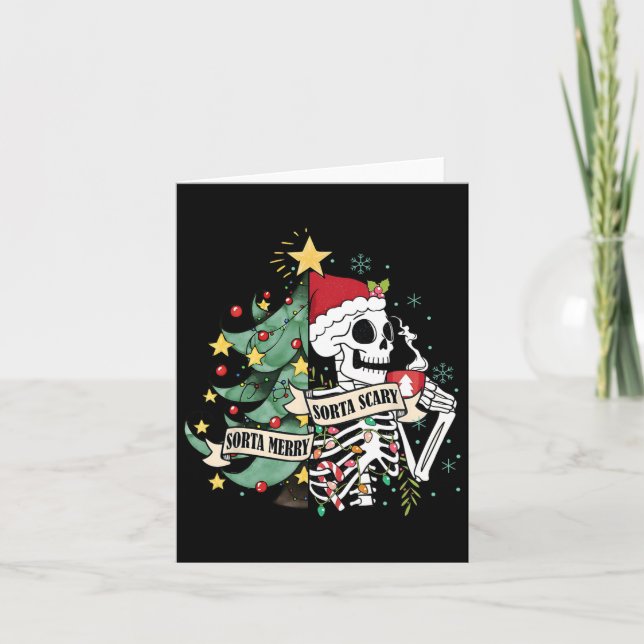 Sorta Merry Sorta Scary Skeleton Snö jul Xm Kort (Framsida)
