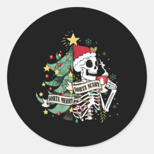 Sorta Merry Sorta Scary Skeleton Snö jul Xm Runt Klistermärke