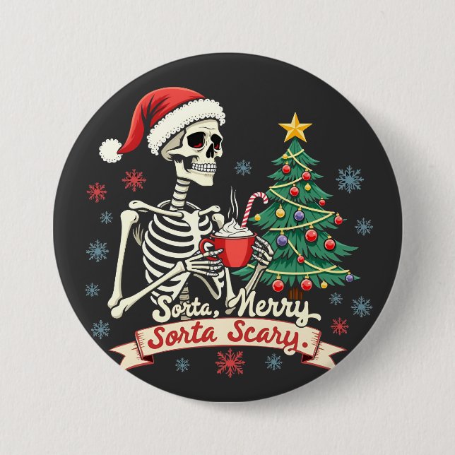 Sorta Merry Sorta Scary Spooky Skeleton Julafton Knapp (Framsida)