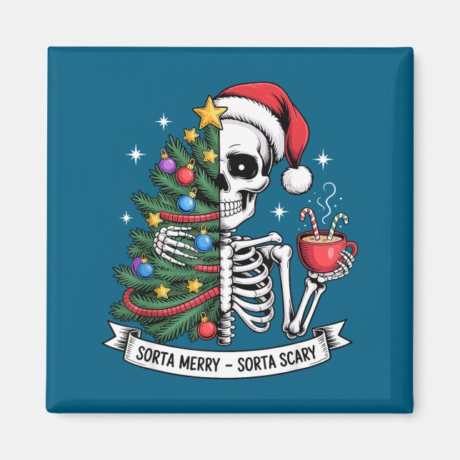Sorta Merry Sorta Y Santa Skeleton Cocoa Christmas Magnet (Framsidan)