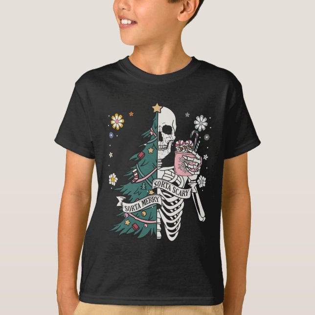 Sorta skräckmerry sorta christmas skeleton träd sa t shirt (Framsida)