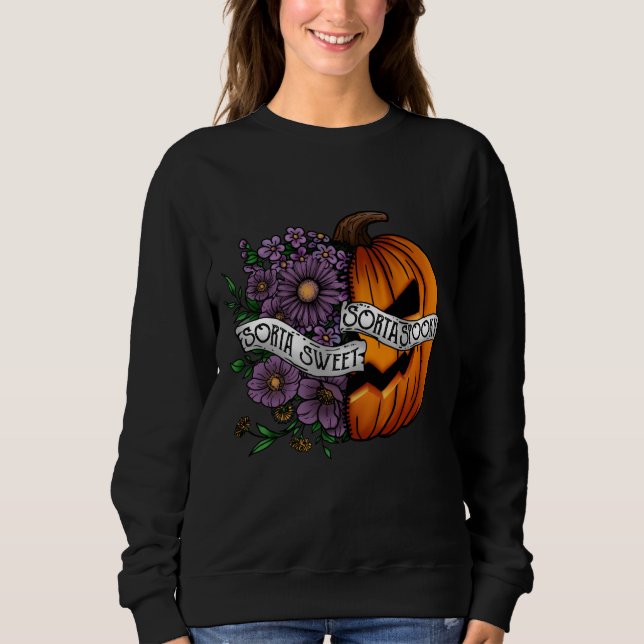 Sorta Sweet Sorta Spooky Flower Pumpkin T Shirt (Framsida)