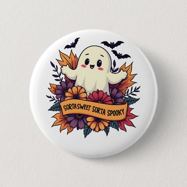 Sorta Sweet Sorta Spooky Halloween Ghost Fall Kärl Knapp (Framsida)