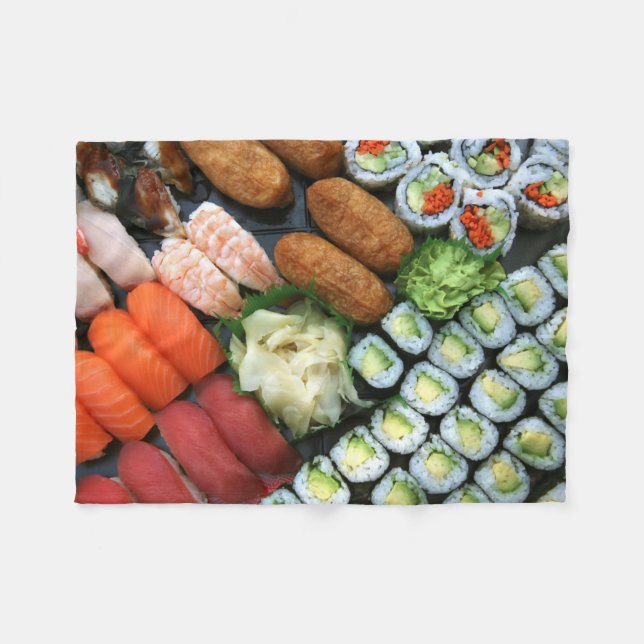 Sortiment av japanska sushi-favoriter fleecefilt (Framsidan (Horisontell))