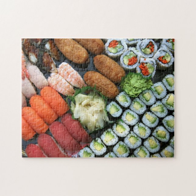 Sortiment av japanska sushi-favoriter pussel (Horisontell)