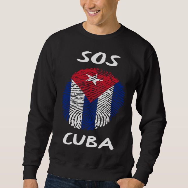 SOS Cuba Cuban DNA  Cuba Libre Freedom & Libertad Lång Ärmad Tröja (Framsida)