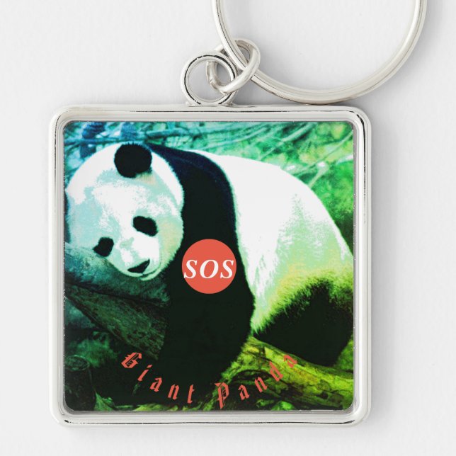 SOS Giant Panda Porte-clés carré premium - grand Fyrkantig Silverfärgad Nyckelring (Framsidan)