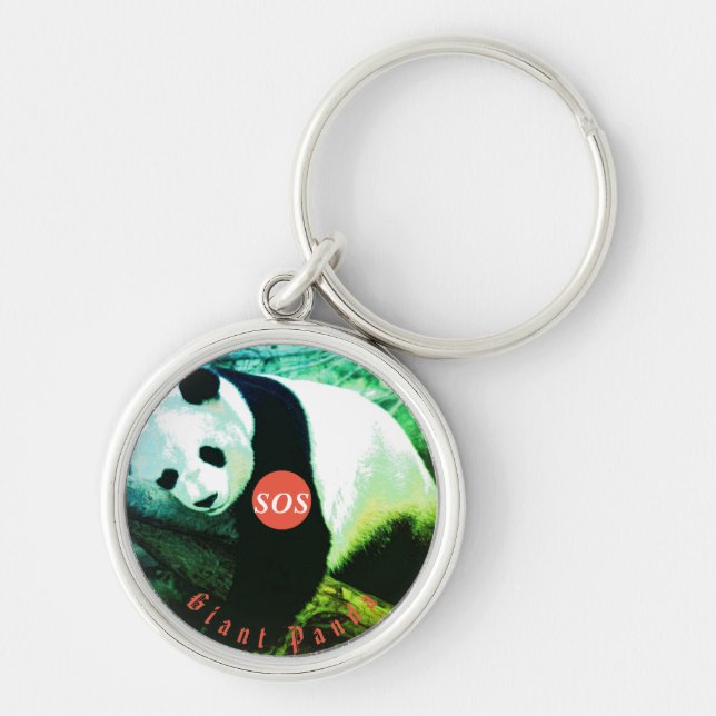 SOS Giant Panda Porte-clés rond premium Rund Silverfärgad Nyckelring (Framsidan)