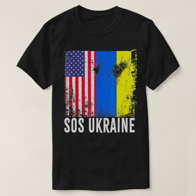 Sos Ukraine Flag American Flag Support Ukraine Map T Shirt (Design framsida)