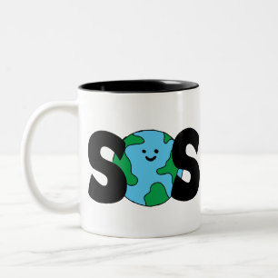 SOS World Ecovänlig Icon Lycklig Earth Clipart Eco Två-Tonad Mugg