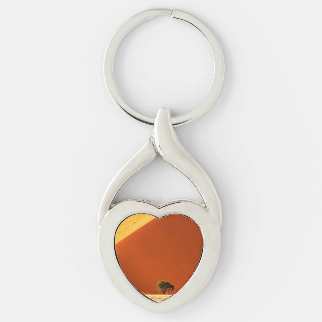 Sossusvleis röda sanddyner twisted heart silverfärgad nyckelring (Framsidan)