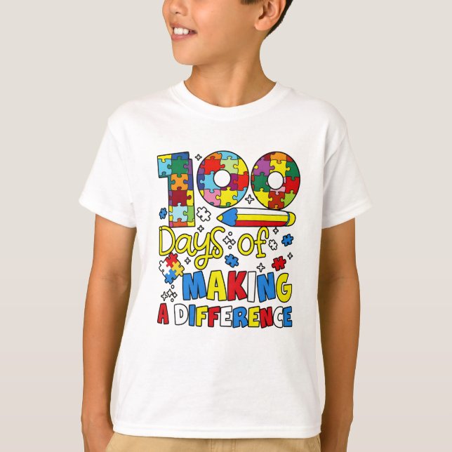 Söt 100 dagar som gör skillnad Pussel Inkludering T Shirt (Framsida)