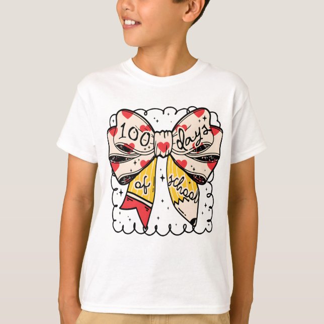 Söt 100 dagars skola båge penna klassrum t shirt (Framsida)