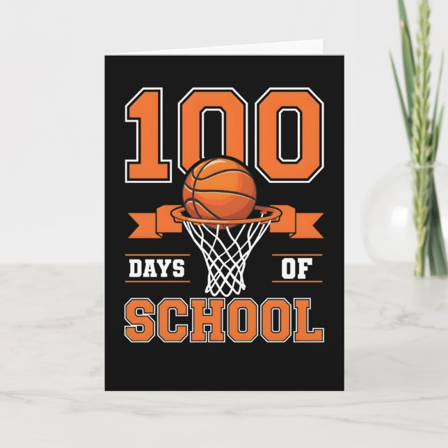 Söt 100-dagars skola basketboll barn lärare tema kort (Framsida)