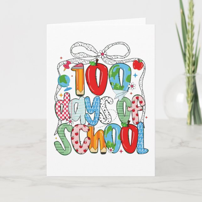 Söt 100 dagars skola rosa hjärtan klassrum kort (Framsida)
