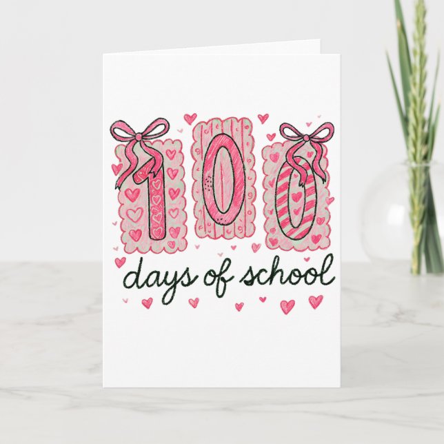 Söt 100 dagars skola rosa hjärtan klassrum kort (Framsida)