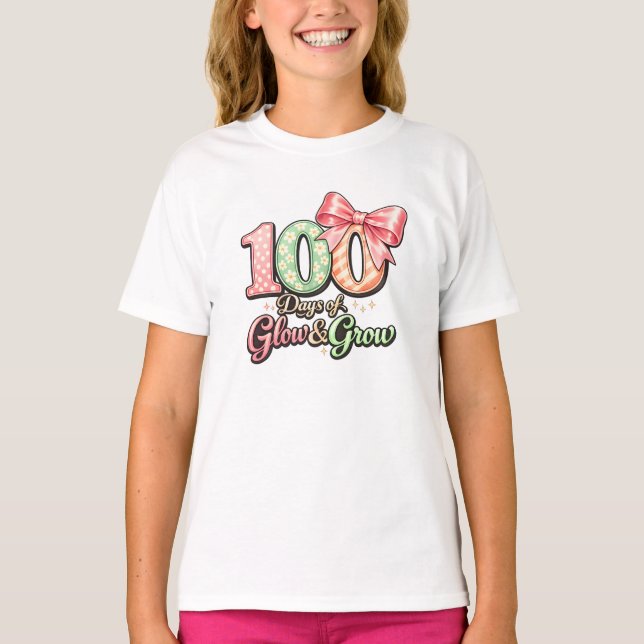 Söt 100 dagars skolglo och växa båge blommig t shirt (Framsida)