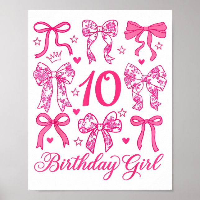Söt 10 födelsedag coquette båge 10-års födelsedag  poster (Framsidan)