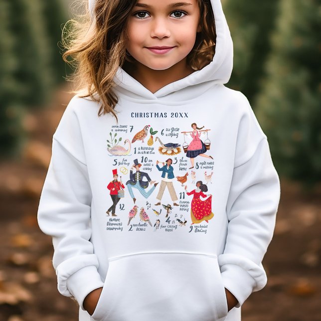 Söt 12 dagar jul klassiker barn t shirt (12 Days of Christmas traditional classic ballet characters kids holiday hoodie.)