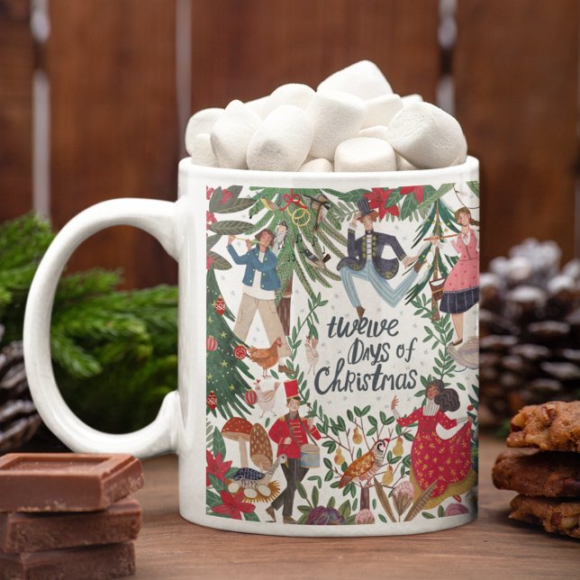 Söt 12 dagars jul klassisk illustration kaffemugg (twelve Days of Christmas illustration traditional vintage retro Mug)