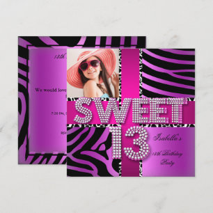 Söt 13 13-årsdag Zebra Ko Rosa Lila Inbjudningar