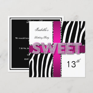 Söt 13 13-årsdag Zebra Ko Rosa Svart Vit Inbjudningar