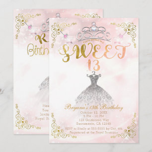 SÖT 13 13:e prinsessan Rosa Glitter Födelsedagsfes Inbjudningar