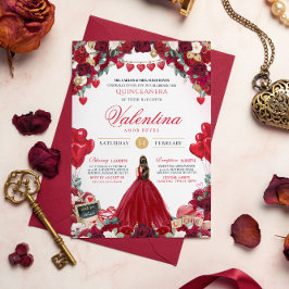 Söt 15 Alla hjärtans dag Red Birthday Quinceañera Inbjudningar