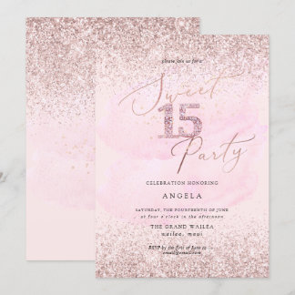 Söt 15 Rosa Diamond Glitter Vattenfärg Inbjudningar