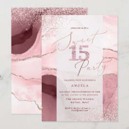 Söt 15 Rosa Diamond Glitter Vattenfärgsagate Inbjudningar