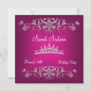 Söt 16 16-års Pink Silver Diamant Tiara Inbjudningar