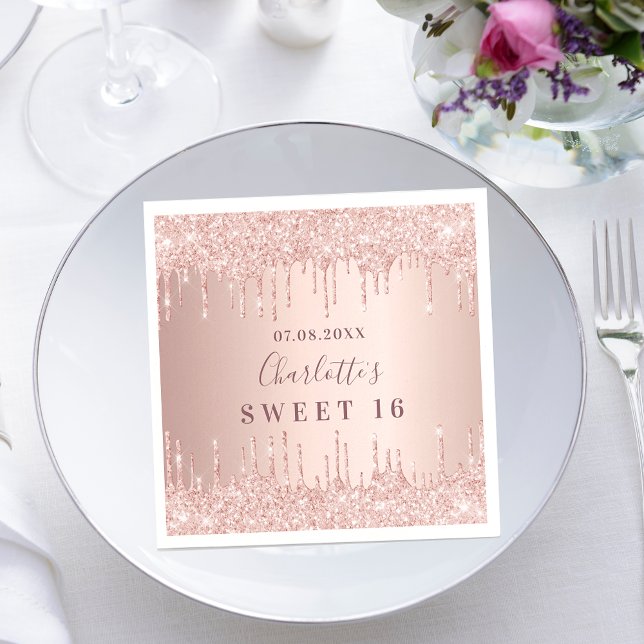 Söt 16 16-årsdagen ro guld glitter monogram pappersservett (Skapare uppladdad)
