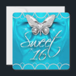 Söt 16 16th Teal Blue Butterfly Pearl Party Inbjudningar<br><div class="desc">Söt 16,  Sweet sixteen,  16th Teal Blue aqua,  Turquise och Pearl Snöre Butterfly,  inbjudan 16:e Födelsedagsfesten</div>