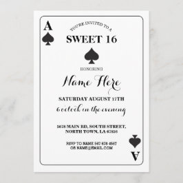 Söt 16 Ace of Spades Spelkort Vegas Birthday Inbjudningar