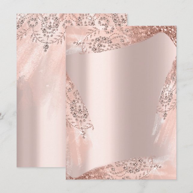 Söt 16-års bröllopsfestklänning roséguld inbjudningar (Fram/baksida)