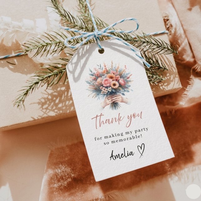 Söt 16-års floral tackpresentkort presentetikett (Skapare uppladdad)