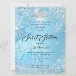 Söt 16-års födelsedag Askungen Blå Snöflinga Vinte Inbjudningar