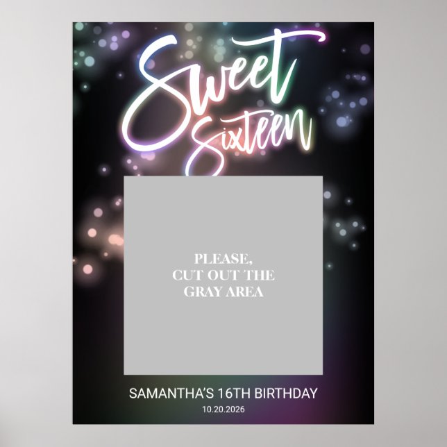 Söt 16-års födelsedag Färgglad Neon Glow Mörk Fest Poster (Framsidan)
