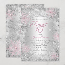 Söt 16-års födelsedag Rosa Silver Vinter Värld Inbjudningar