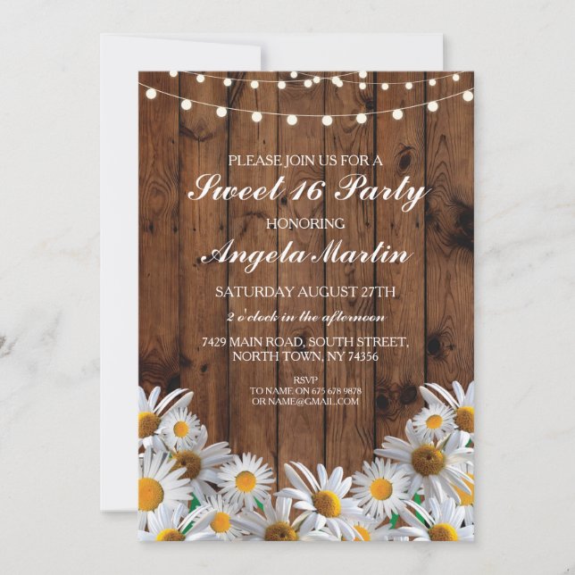 Söt 16-års födelsedagsfest Daisy Trädgårdsljus Inb Inbjudningar (Framsida)