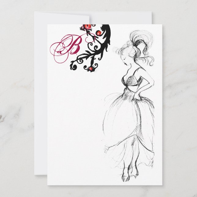 SÖT 16-ÅRS FÖDELSEDAGSFEST MONOGRAM Röda Svarta Vi Inbjudningar (Framsida)