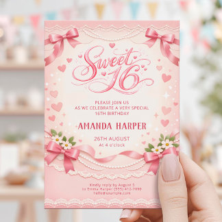 Söt 16-års pink födelsedagskort inbjudningar