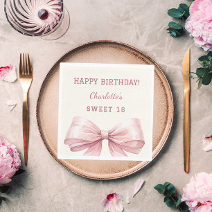 Söt 16-års rosa båge elfenbensfärgad lunch pappersservett