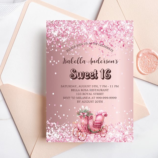 Söt 16-års rosa vagn elegant inbjudningar (Skapare uppladdad)