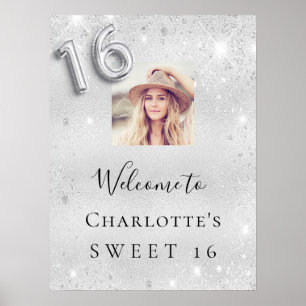 Söt 16-årsdag för fotoutskottet silver glitter poster