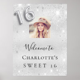 Söt 16-årsdag för fotoutskottet silver glitter poster
