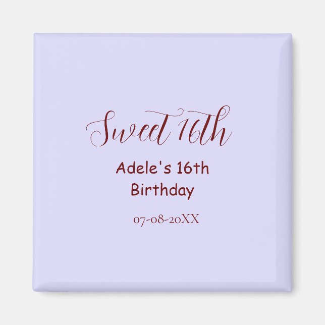 Söt 16-årsdag lila pastell mauve retro namn magnet (Framsidan)
