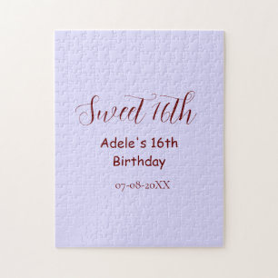 Söt 16-årsdag lila pastell mauve retro namn pussel