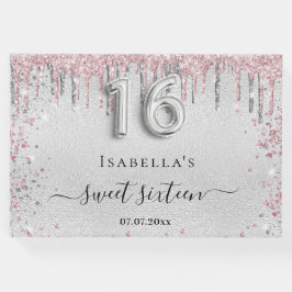 Söt 16-årsdag silver rosa glitter gästböcker