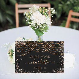 Söt 16-årsdag svart ro guld glitter gästböcker